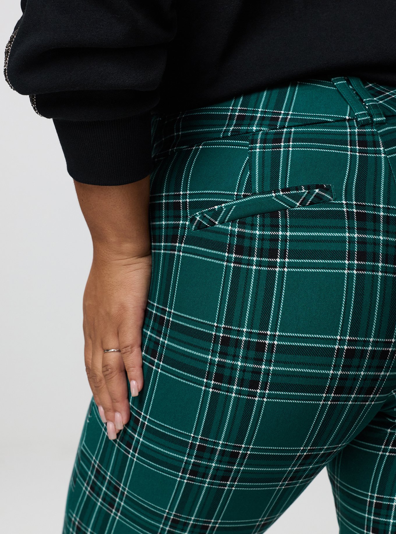 Studio Trouser Bootcut Ponte Pant, SHALL WE PLAID GREEN, alternate