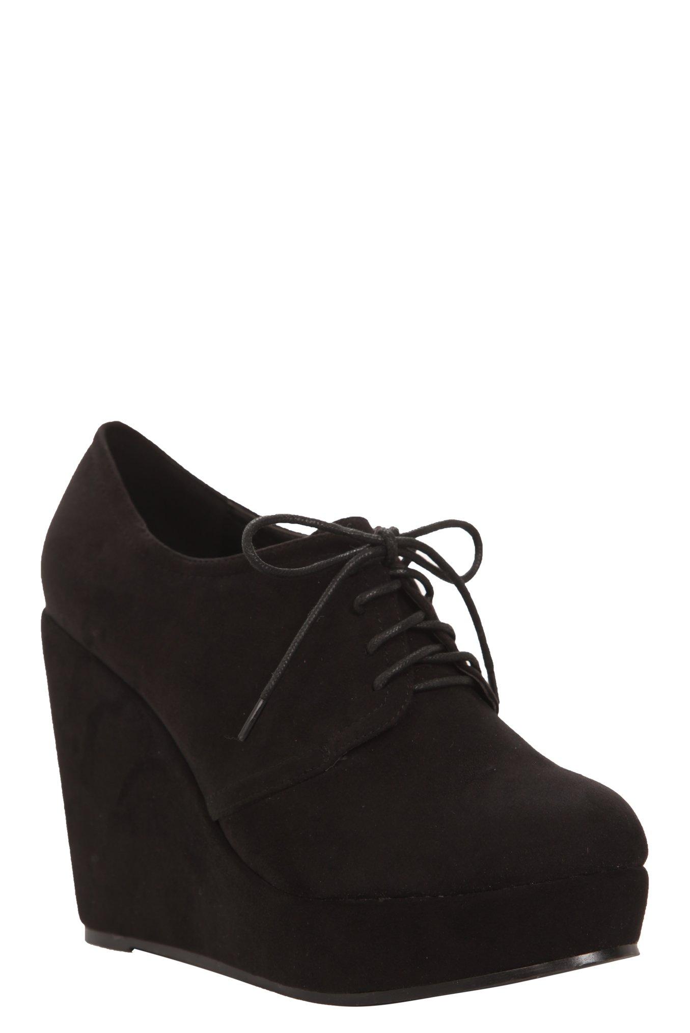 Black Lace-Up Wedge  Booties (Wide Width), NONEC, hi-res