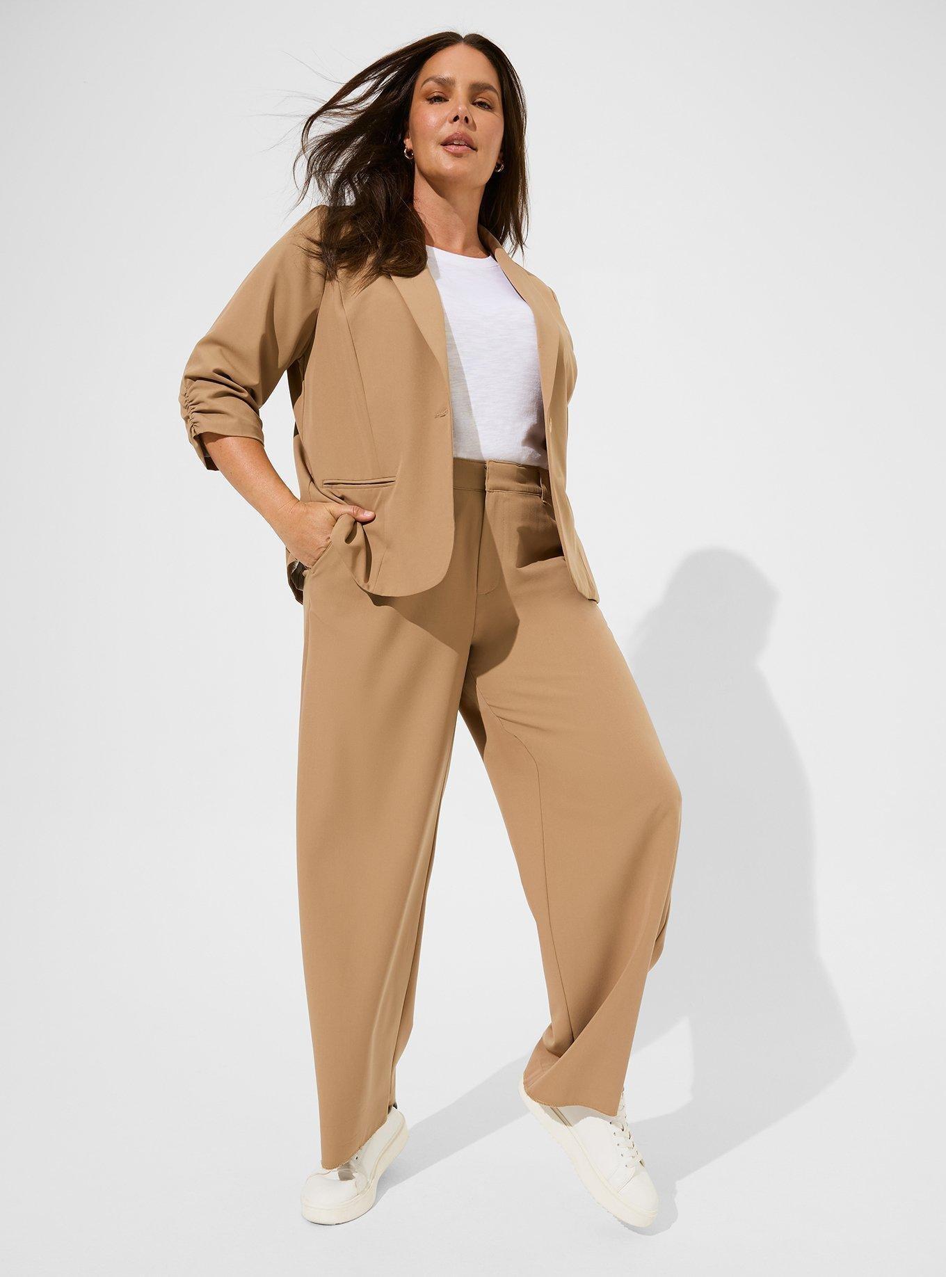 ASOS DESIGN wide leg ponte pant in camel - part of a set