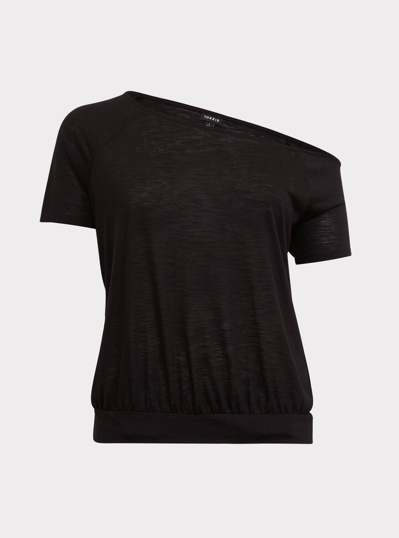 Off-Shoulder Featherlight Slub Short Sleeve Tee, , hi-res