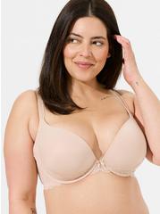 Plus Size Plunge Push-Up Smooth Straight Back Bra, ROSE DUST, hi-res