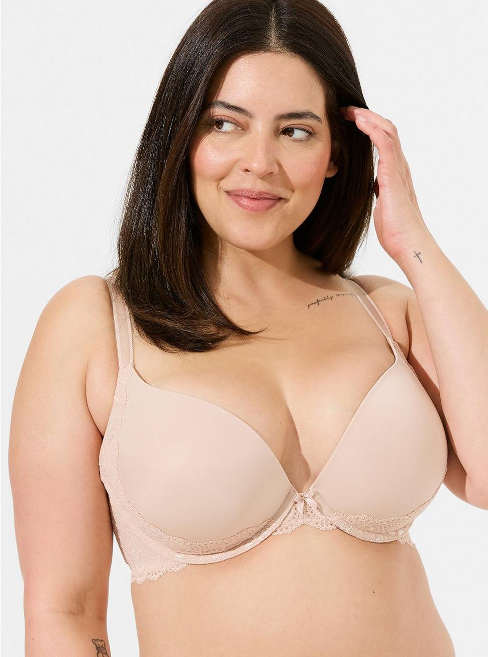 Plus Size Plunge Push-Up Smooth Straight Back Bra, ROSE DUST, hi-res