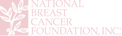 The National Breast Cancer Foundation logo in pale pink. On the left, a white stylized leafy sprig sits on a soft pink background shape. To the right, serif capitals stacked across four lines read 'NATIONAL BREAST CANCER FOUNDATION, INC.' followed by a small registered trademark symbol.