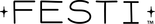 'A white banner featuring a light gray rounded pill-shaped badge on the right side containing the dark text plus FESTI plus with small four-pointed star decorations flanking the name and a trademark symbol.'